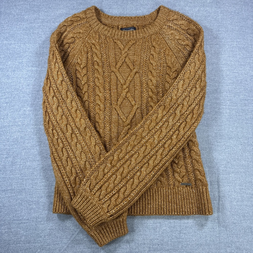 Abercrombie & Fitch Cable Knit Sweater Women's Sm Brunt Orange Crewneck Pullover
